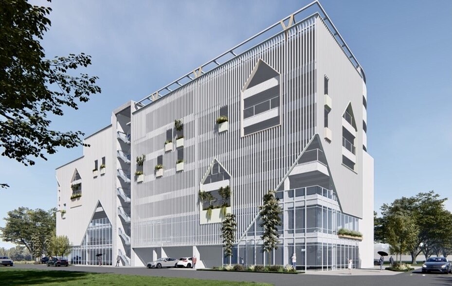 台南市最大立體停車場永康成功里立體停車場動土;規畫地下1層、地上7層完工示意圖。記者周宗禎/攝影