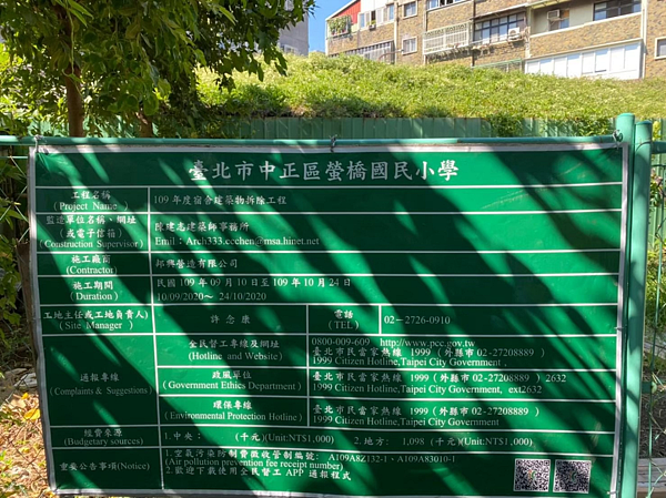 文山區興福里螢橋國小舊宿舍拆除工程。圖片由許銘良里長提供。
