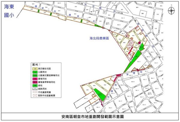 安南區朝皇市地重劃開發範圍示意圖。圖／台南市地政局提供