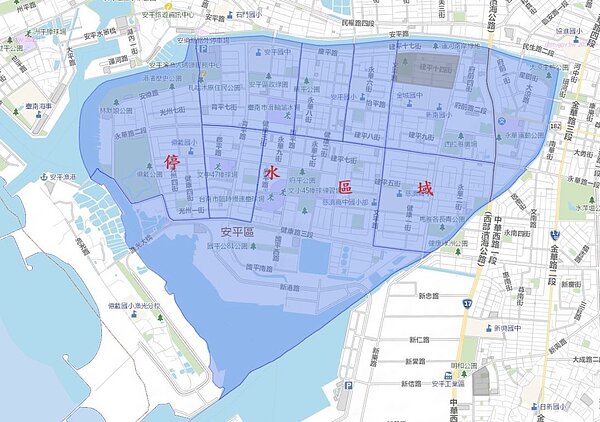台南市安平區及中西區, 12月6日將停水,停水範圍如圖。圖/水公司提供