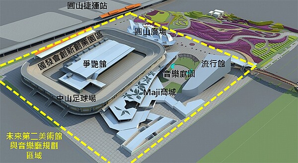 臺北市政府產業發展局於2015年6月2日在臺北市議會第12屆第1次定期大會的報告中所提及之「第二美術館」規劃圖。(張哲生提供)