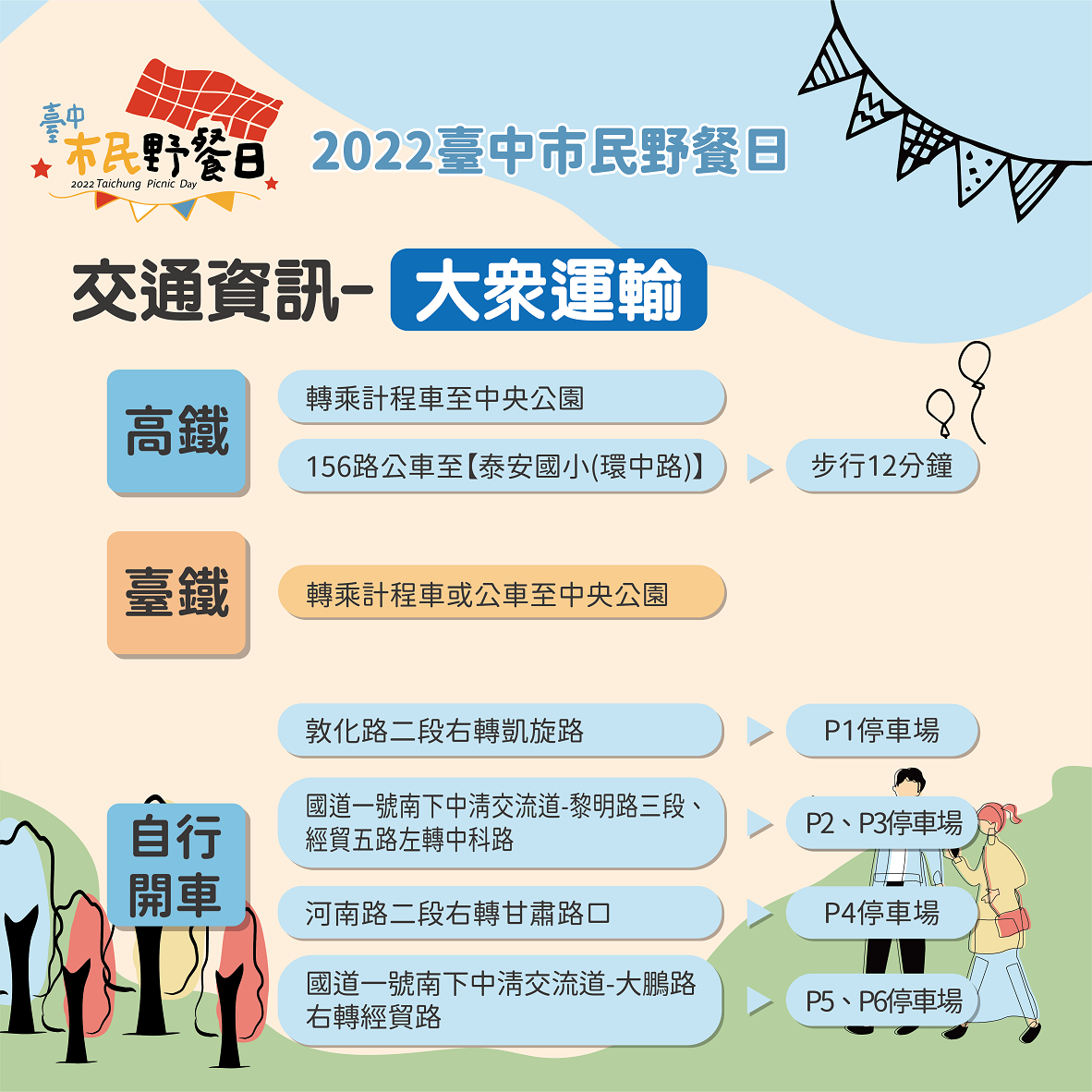 2022台中市民野餐日交通懶人包。圖／中市府提供