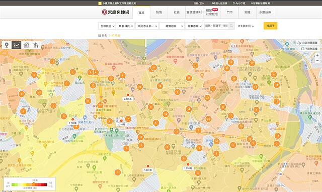 「地圖找房」功能提供消費者周遭行情資訊，方便查看附近的成交單價。