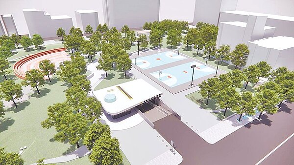 板橋區溪北公園地下停車場工程14日開標,預計今年底前決標,力拚明年動工。圖為模擬圖。(新北市交通局提供/陳慰慈新北傳真)