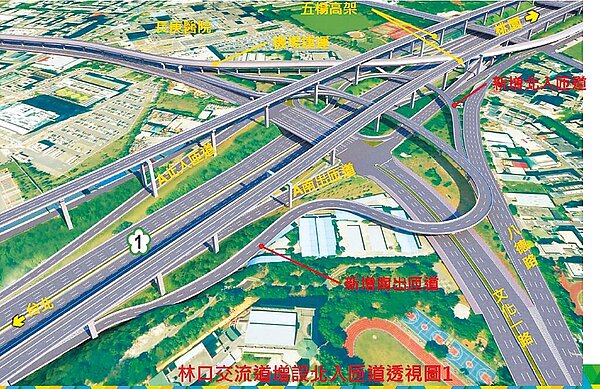 歷經9次流標的林口交流道出入口增設匝道工程,昨天終於順利決標。(新北市交通局提供/呂健豪新北傳真)