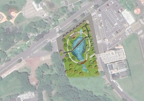 士林官邸滯洪池新建工程正進入初步設計作業階段，規劃未來預計將可提供約1.1萬立方公尺的蓄洪量。圖／台北市政府提供