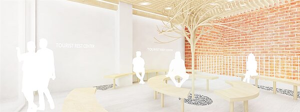 內部空間「遊客休憩中心」示意圖。圖/北市府提供