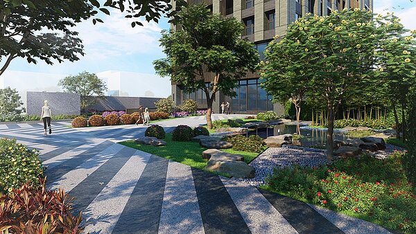 「明志書苑」建蔽率僅28%左右,業主非常大方的設計很多綠地環境。圖/明志書苑提供