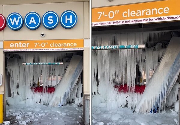 炸彈氣旋襲擊全美,德州一處洗車場被完全結凍。圖擷自Instagram