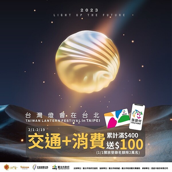 台灣燈會重返台北。鼓勵民眾搭乘大眾運具賞燈及多多使用無現金支付,悠遊卡公司攜手台北市政府交通局一同舉辦消費回饋活動。圖/悠遊卡公司提供