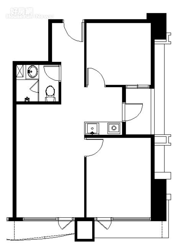 二房受限於空間尺寸，無法隔成「三房」。圖／盧淑媛提供
