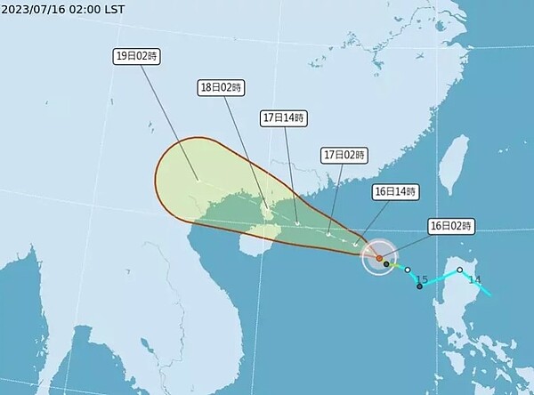 中央氣象局說,輕颱泰利今天凌晨2時的中心位置在鵝鑾鼻西南方570公里海面上,以每小時14公里速度,向西北西進行。圖/取自氣象局網站