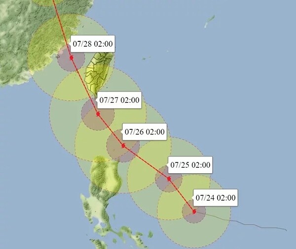 中度颱風杜蘇芮今天凌晨2時的中心位置在鵝鑾鼻東南方1020公里海面上，以每小時8公里速度，向西北進行。圖／取自「氣象達人彭啟明」臉書粉專
