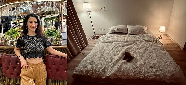 李蒨蓉新家走極簡風,只有燈具與一張床。圖/截自李蒨蓉臉書