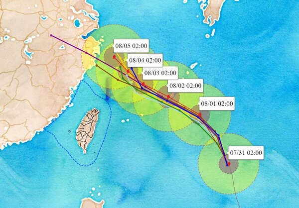 今年第6號颱風卡努距離台灣東方約1175公里，持續往東海方向前進，未來動向仍朝長江口或往北方向移動，仍有變動空間。圖／取自「氣象達人彭啟明」臉書粉專