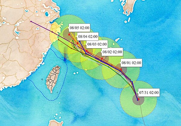 今年第6號颱風卡努距離台灣東方約1175公里，持續往東海方向前進，未來動向仍朝長江口或往北方向移動，仍有變動空間。圖／取自「氣象達人彭啟明」臉書粉專