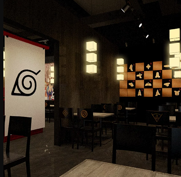 對於火影迷相當熟悉的「結印手勢」,同樣也是店內的裝飾元素之一。圖/擷取自火影忍者一樂拉麵粉絲頁