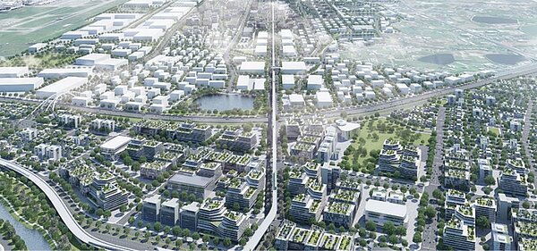 桃園市政府建築管理處近日公告三種建照標準圖說文件,航空城安置街廓民眾欲興建房屋,可以免費使用。圖(航空城模擬圖)/桃園市政府提供