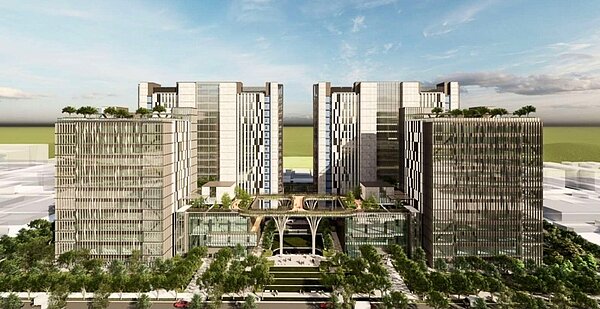 中華工程響應新北市政府工業區都市更新政策,於土城區斥資136.36億元打造「中工雲宇宙AI園區」。模擬圖/台中市政府提供