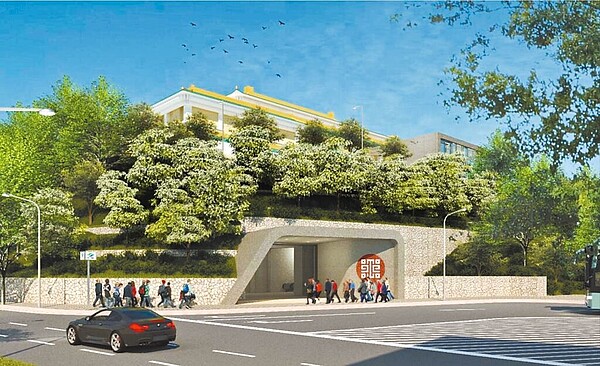 故宮博物院預計在院外建造無障礙電梯、手扶梯,並連接台北捷運北環段Y28站。圖為完工模擬畫面。(故宮提供/丁上程台北傳真)