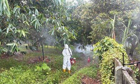 雲林縣政府在古坑鄉荷苞村附近地毯式大清消,但仍壓不住登革熱疫情,22日更傳出1名有慢性病的老阿嬤確診後過世。(周麗蘭攝)