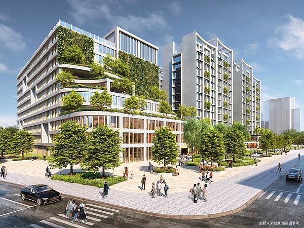 「銀新未來城」規劃有商場辦公、購物餐飲、運動休閒、停車場、幼兒托育及醫療設施等設施。示意圖/晴空大地現場提供