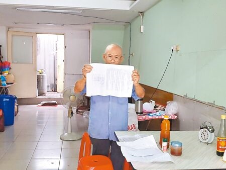 
雲林縣斗六市東市場昨執行斷水、斷天然氣，一個賣素食麵50年的老闆堅持不願搬遷，他出示與省政府打過的契約。（周麗蘭攝）
