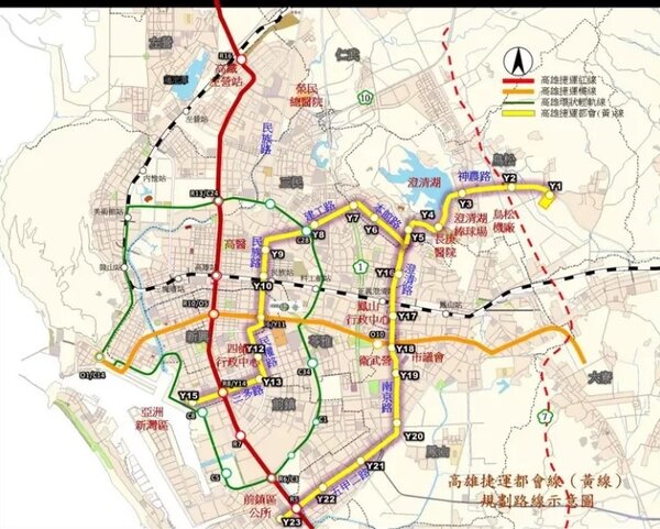 高雄捷運黃線規劃路線示意圖。圖／高市捷運局提供
