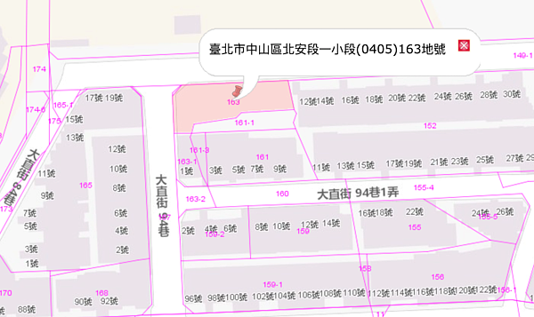 基泰原本基地，是以空地購入，沒有任何都更容積獎勵，只有做容積移入，若將鄰損戶基地合併納入，原基地也可享一定比例的都更容積獎勵。圖／翻攝自地籍圖資系統