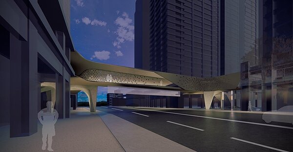 關埔空橋第一期建設將跨越慈雲路、埔頂三路交叉口4處住商社區。圖為模擬圖。圖/竹市府提供