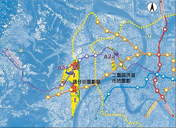 機場捷運增設A2a站及A5a站路網圖，目前尚未核定。（新北市捷運局提供／蔡亞樺新北傳真）
