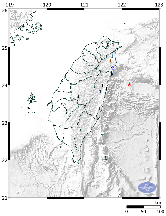 16：53花蓮外海發生規模4.7地震。圖／翻攝中央氣象署