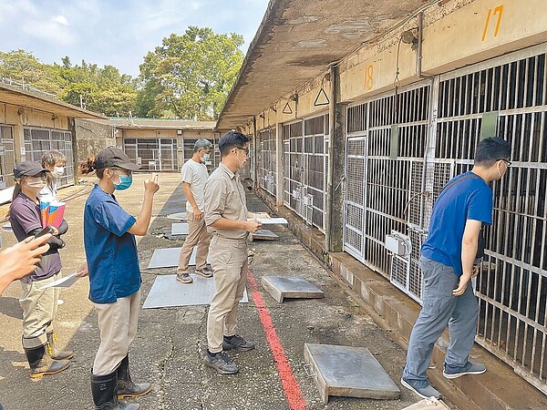新竹縣六福村在發生狒狒脫逃事件後,林業署、新竹縣動物保護防疫所9月13日到六福村辦理狒狒晶片註記清查,清點籠內狒狒數量。(新竹縣府提供/邱立雅竹縣傳真)