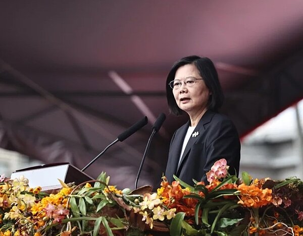蔡英文總統在國慶典禮中發表談話。圖/記者林澔一攝影