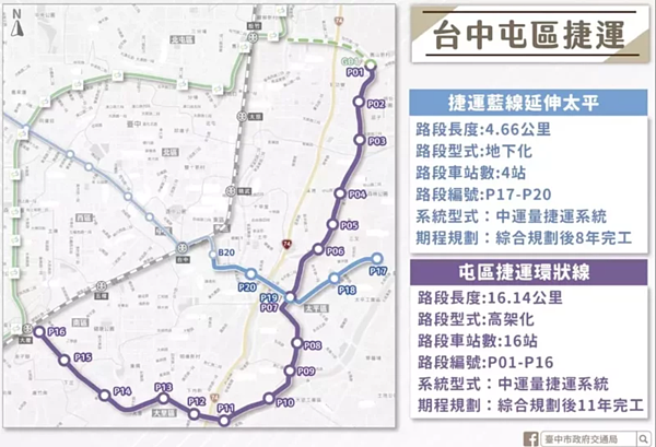 台中屯區捷運示意圖。圖／交通局提供