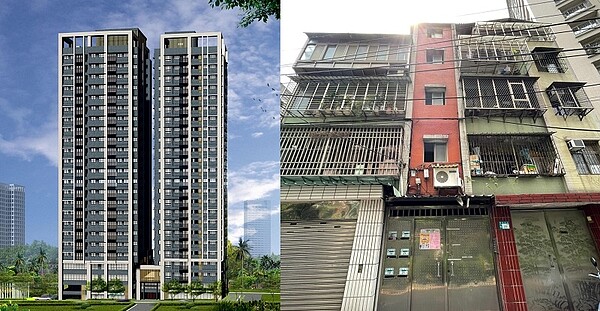 永和信義段更新後模擬示意圖(左)與現況(右)對比。圖/新北市政府提供