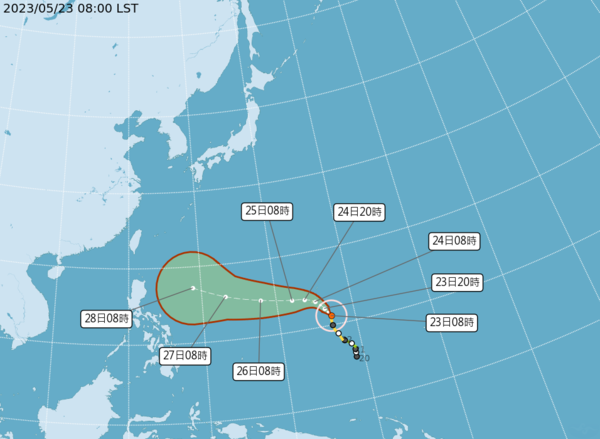 瑪娃颱風預計在24小時至36小時間增強為強烈颱風。圖／取自中央氣象局