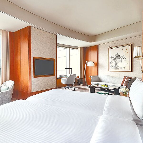 台北遠東香格里拉的超豪華客房。(台北遠東香格里拉提供)