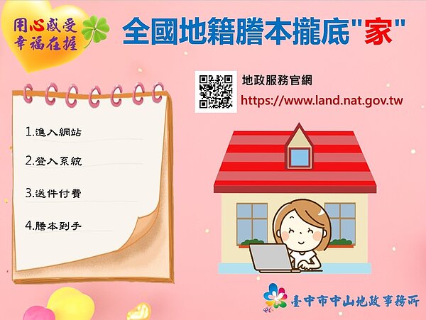 全國地籍謄本攏底家宣導圖卡。圖／台中市府提供