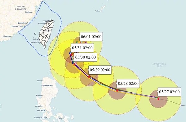 強颱瑪娃距離台灣1470公里，周末這兩天的轉變是一個關鍵。圖／取自「氣象達人彭啟明」臉書粉專