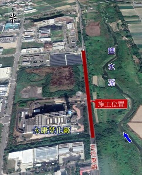 「臺南市永康區王行東路道路排水改善工程」施工位置圖。圖／水利局