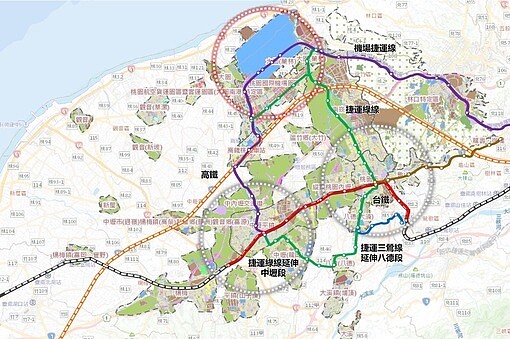 鐵路地下化廊道與大眾捷運場站周邊土地也將成為桃園都市發展的轉型契機。圖／桃園市政府提供