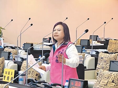 
台南市議員曾培雅總質詢時，批評東區副都心重大建設一再跳票。（洪榮志攝）
