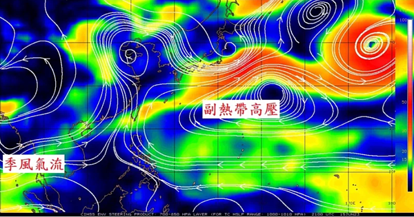 副熱帶高壓再度增強影響台灣，季風氣流沿高壓西側北上到華東。圖／取自鄭明典臉書