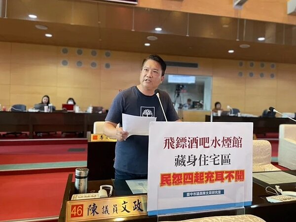 台中市議員陳文政指出,許多業者提供酒精類飲品,卻以「餐大於酒」原則,營業登記為「餐飲業」,隱身住宅區、校園周邊,且營業時間至深夜,噪音喧嘩影響民眾生活。圖/陳文正提供