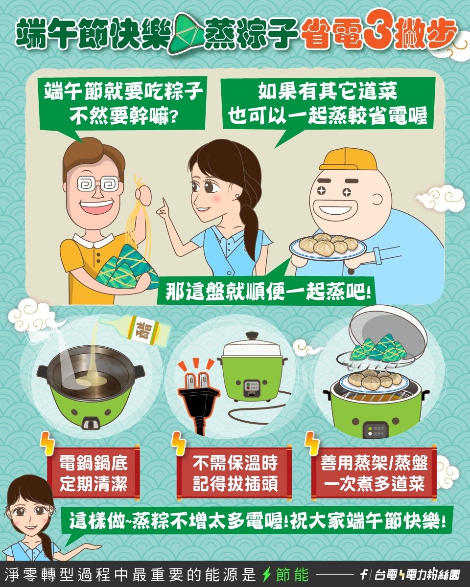 用電鍋蒸粽子謹記「3撇步」就能更省電。圖/截自台電臉書粉專