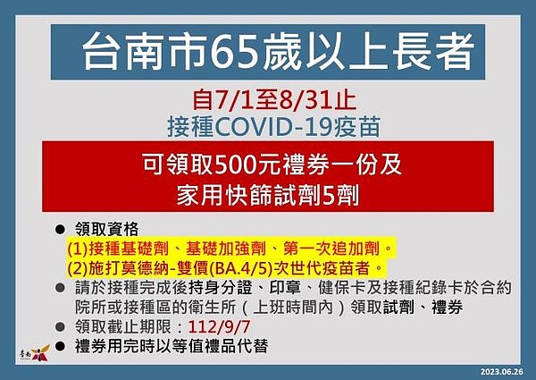 台南市再加碼接種獎勵至8/31,圖/台南市府提供