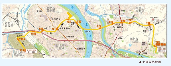 環狀線北環段路線示意圖。圖／新北市捷運局提供

