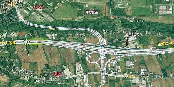 國道3號增設八德交流道,環境影響評估審查委員會28日審查通過。圖/交通局提供
