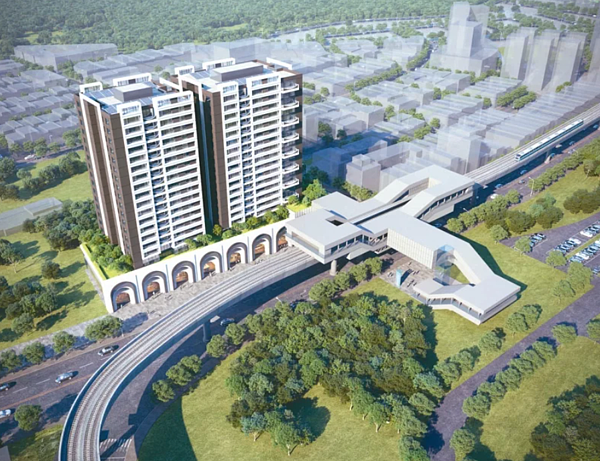 三鶯線完工在即,台北大學站開發基地模擬圖。圖/新北市捷運局提供